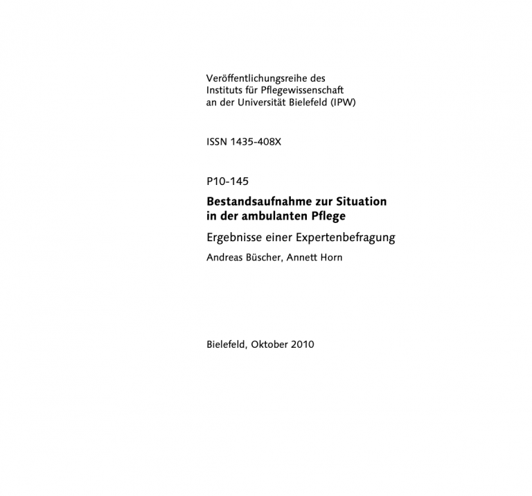 Bestandsaufnahme zur Situation in der ambulanten Pflege